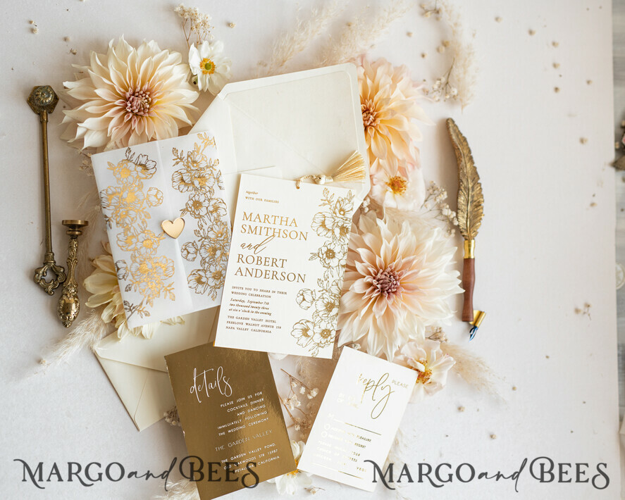 WEDDING INVITATIONS gold / rose gold / silver / glitter Vllum Wedding invitation suite, Boho Glam Wedding Invitations, Golden Shine Wedding Invitates, Elegant Gold Wedding Cards