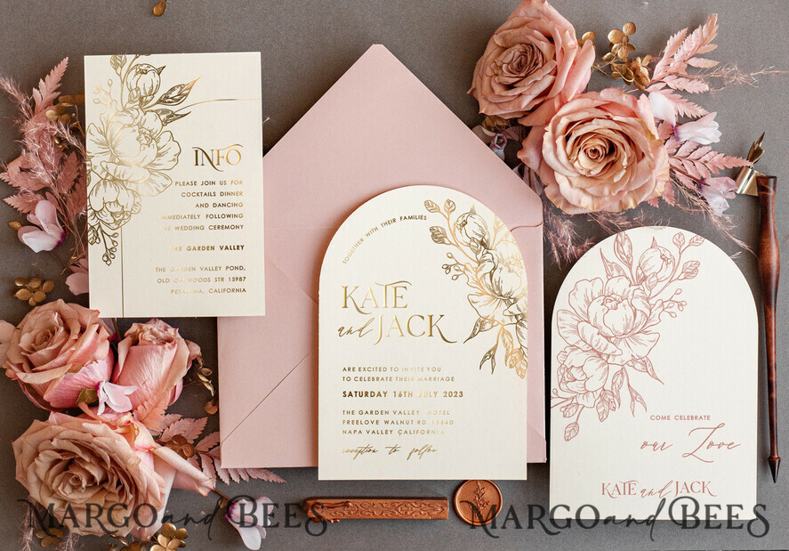 WEDDING INVITATIONS gold / rose gold / silver / glitter luxory Arch wedding invitation suite,  Glamour Wedding Invitations, gold and blush pink Wedding Invitations