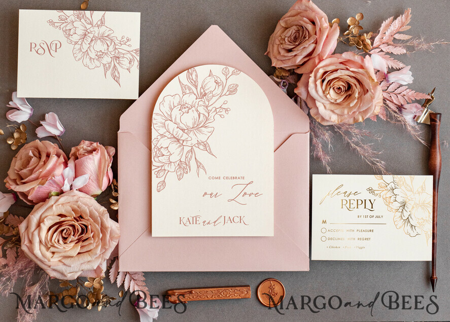 WEDDING INVITATIONS gold / rose gold / silver / glitter luxory Arch wedding invitation suite,  Glamour Wedding Invitations, gold and blush pink Wedding Invitations
