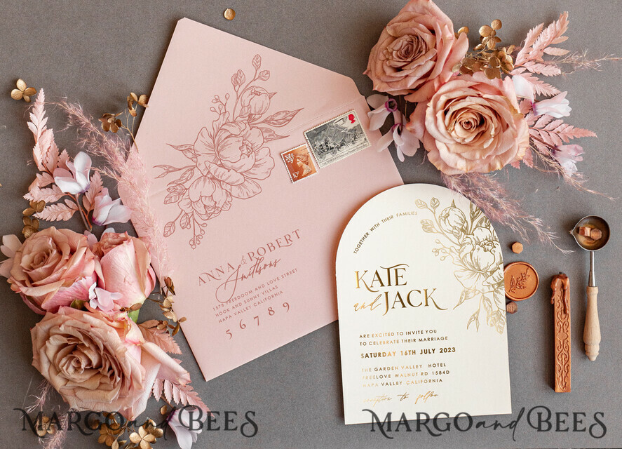 WEDDING INVITATIONS gold / rose gold / silver / glitter luxory Arch wedding invitation suite,  Glamour Wedding Invitations, gold and blush pink Wedding Invitations