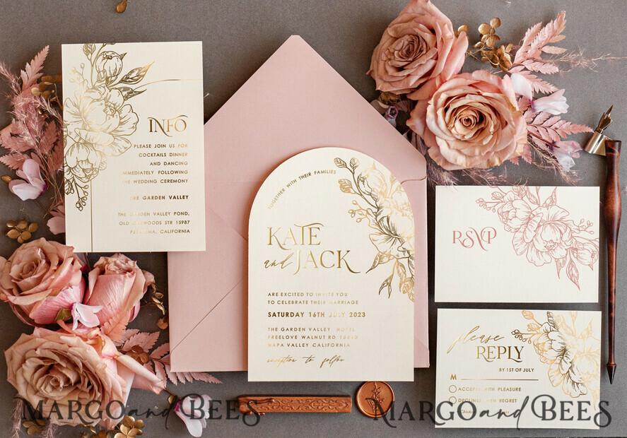 WEDDING INVITATIONS gold / rose gold / silver / glitter luxory Arch wedding invitation suite,  Glamour Wedding Invitations, gold and blush pink Wedding Invitations