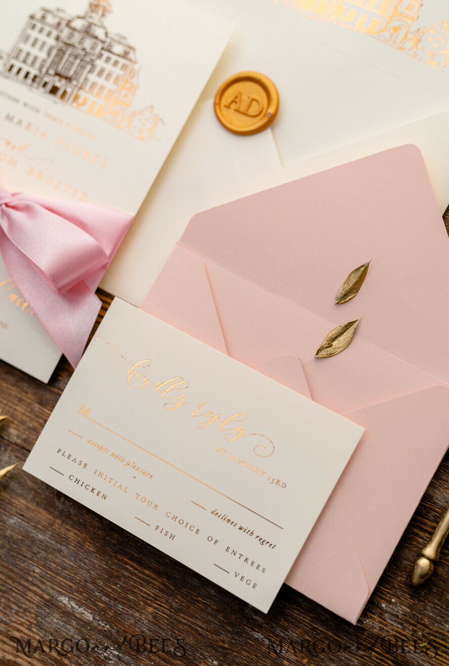 wedding invites personalised Pink wedding invitations copper foil invitation 