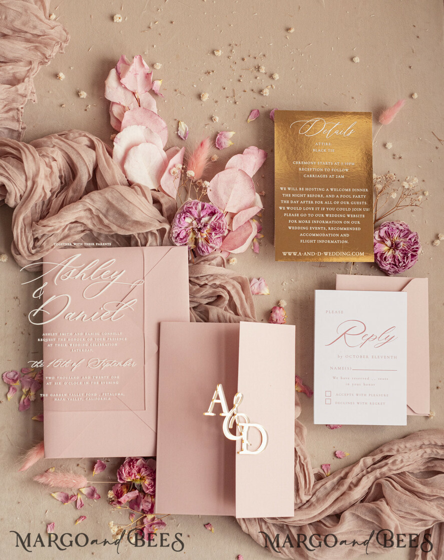 WEDDING INVITATIONS gold / rose gold / silver / glitter  Luxury Mirror gold Wedding Invitations, Elegant Blush Pink Wedding Cards, Glamour Acrylic  Wedding Invites, Clear Plexi Wedding Invitation Suite
