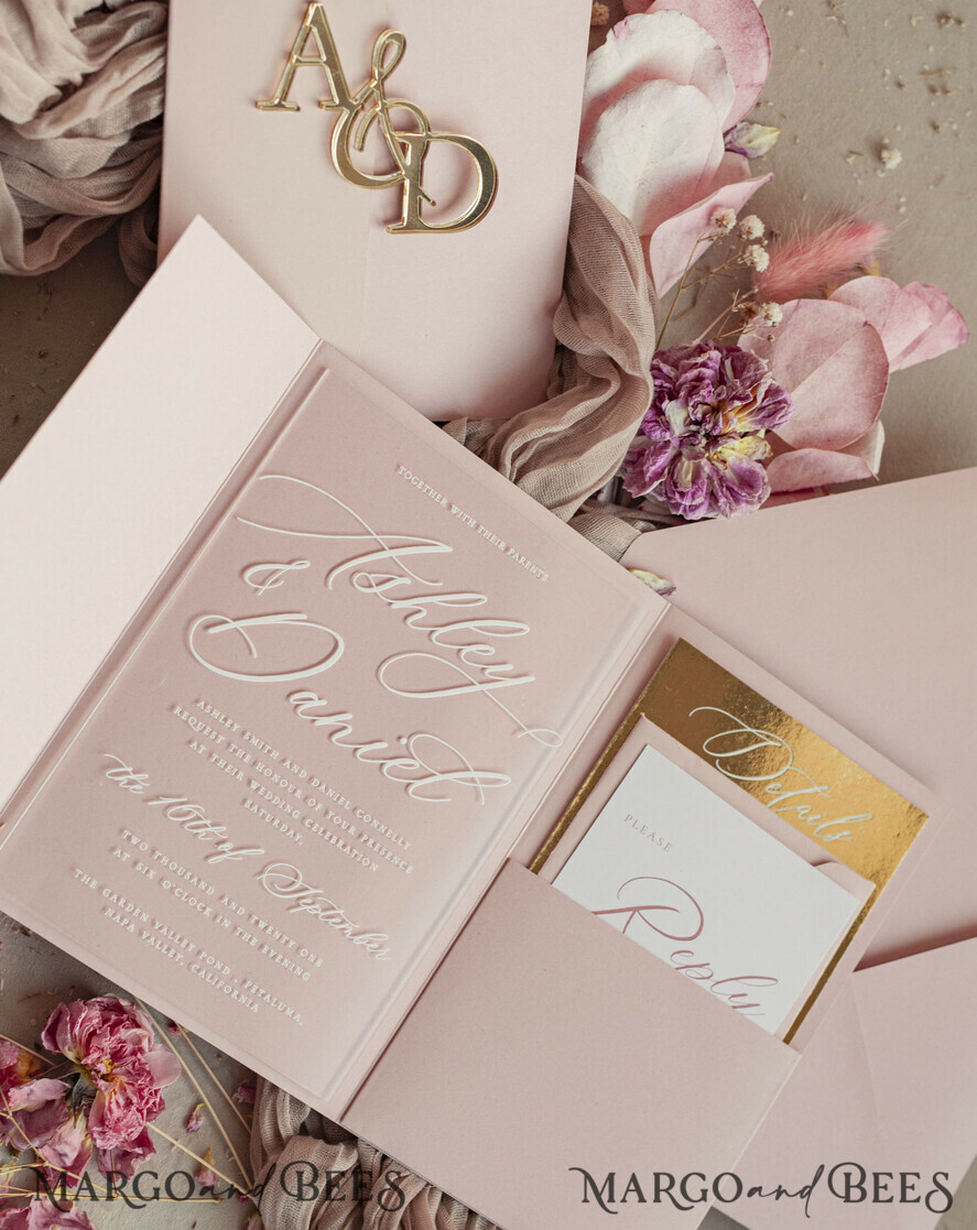 WEDDING INVITATIONS gold / rose gold / silver / glitter  Luxury Mirror gold Wedding Invitations, Elegant Blush Pink Wedding Cards, Glamour Acrylic  Wedding Invites, Clear Plexi Wedding Invitation Suite