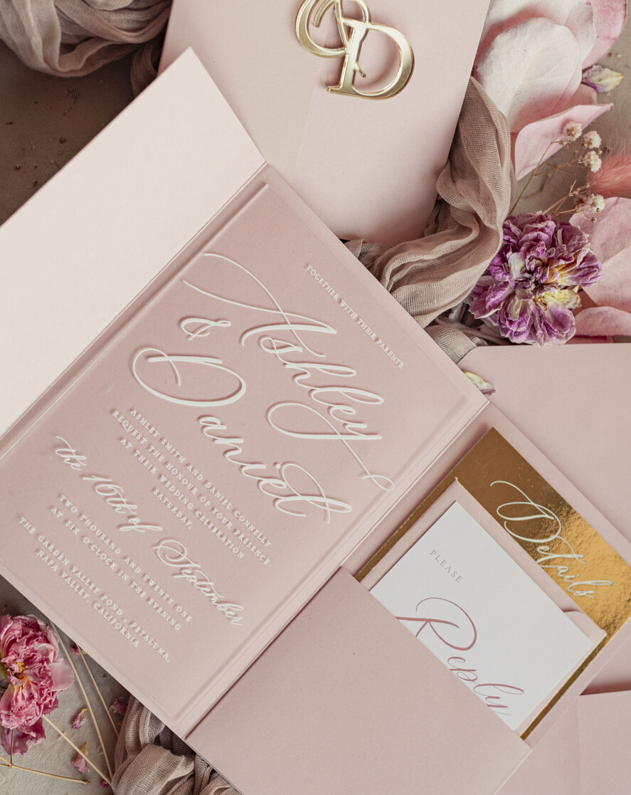 WEDDING INVITATIONS gold / rose gold / silver / glitter  Luxury Mirror gold Wedding Invitations, Elegant Blush Pink Wedding Cards, Glamour Acrylic  Wedding Invites, Clear Plexi Wedding Invitation Suite