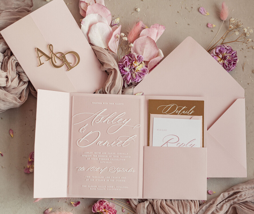 WEDDING INVITATIONS gold / rose gold / silver / glitter  Luxury Mirror gold Wedding Invitations, Elegant Blush Pink Wedding Cards, Glamour Acrylic  Wedding Invites, Clear Plexi Wedding Invitation Suite