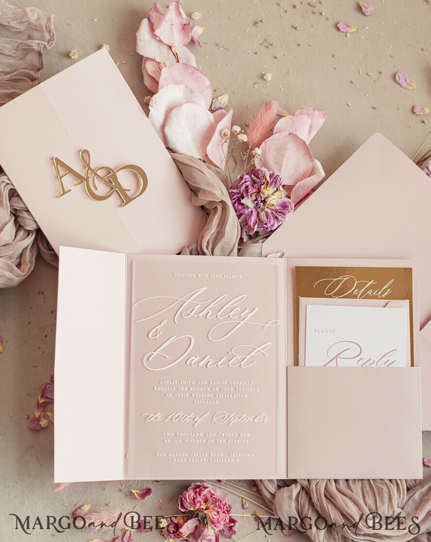 WEDDING INVITATIONS gold / rose gold / silver / glitter  Luxury Mirror gold Wedding Invitations, Elegant Blush Pink Wedding Cards, Glamour Acrylic  Wedding Invites, Clear Plexi Wedding Invitation Suite