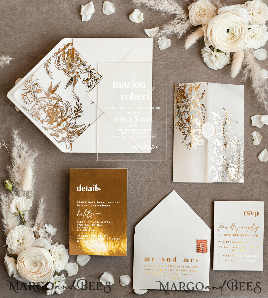 WEDDING INVITATIONS gold / rose gold / silver / glitter Acrylic Wedding invitations suite, Glamour Wedding Invitations, Golden Shine Wedding Invitation Suite, Luxury Gold Wedding Cards