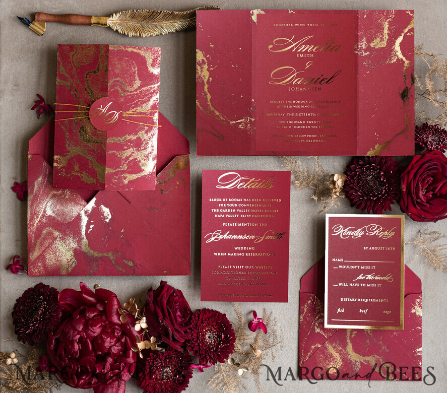Elegant Stylish Gold Glitter Shiny Marble Burgundy Wrapping Paper | Zazzle