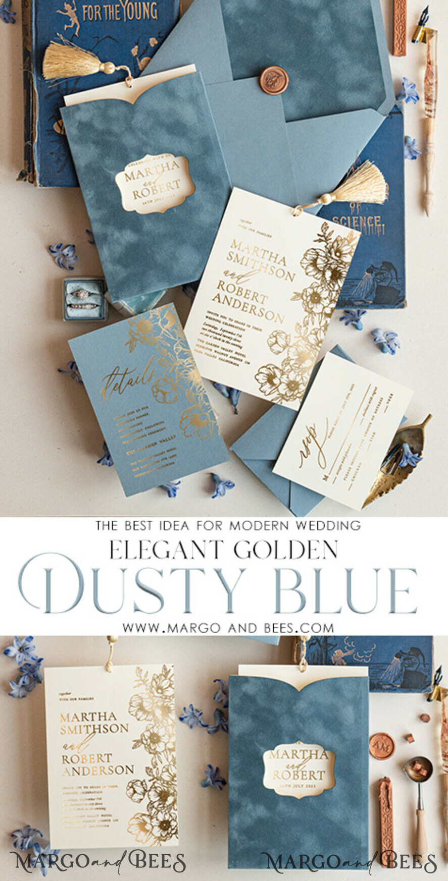 WEDDING INVITATIONS gold / rose gold / silver / glitter Luxory wedding invitations, Romantic dusty blue Velvet Wedding Invitations, Luxury Gold Foil Wedding Cards, Gold tassel Wedding Invitations
