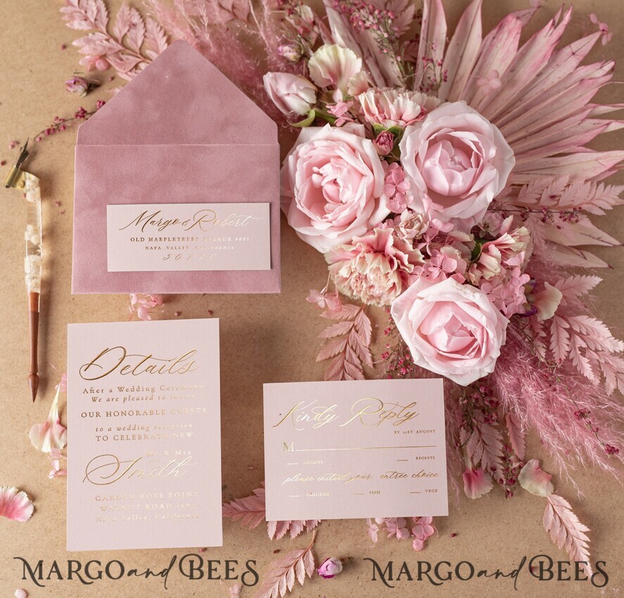 WEDDING INVITATIONS gold / rose gold / silver / glitter Luxury Velvet Wedding Invitations, Elegant Plexi Acrylic Wedding Invites, Glamour Blush Pink Wedding Cards, Golden Shine Wedding Invitation Suite