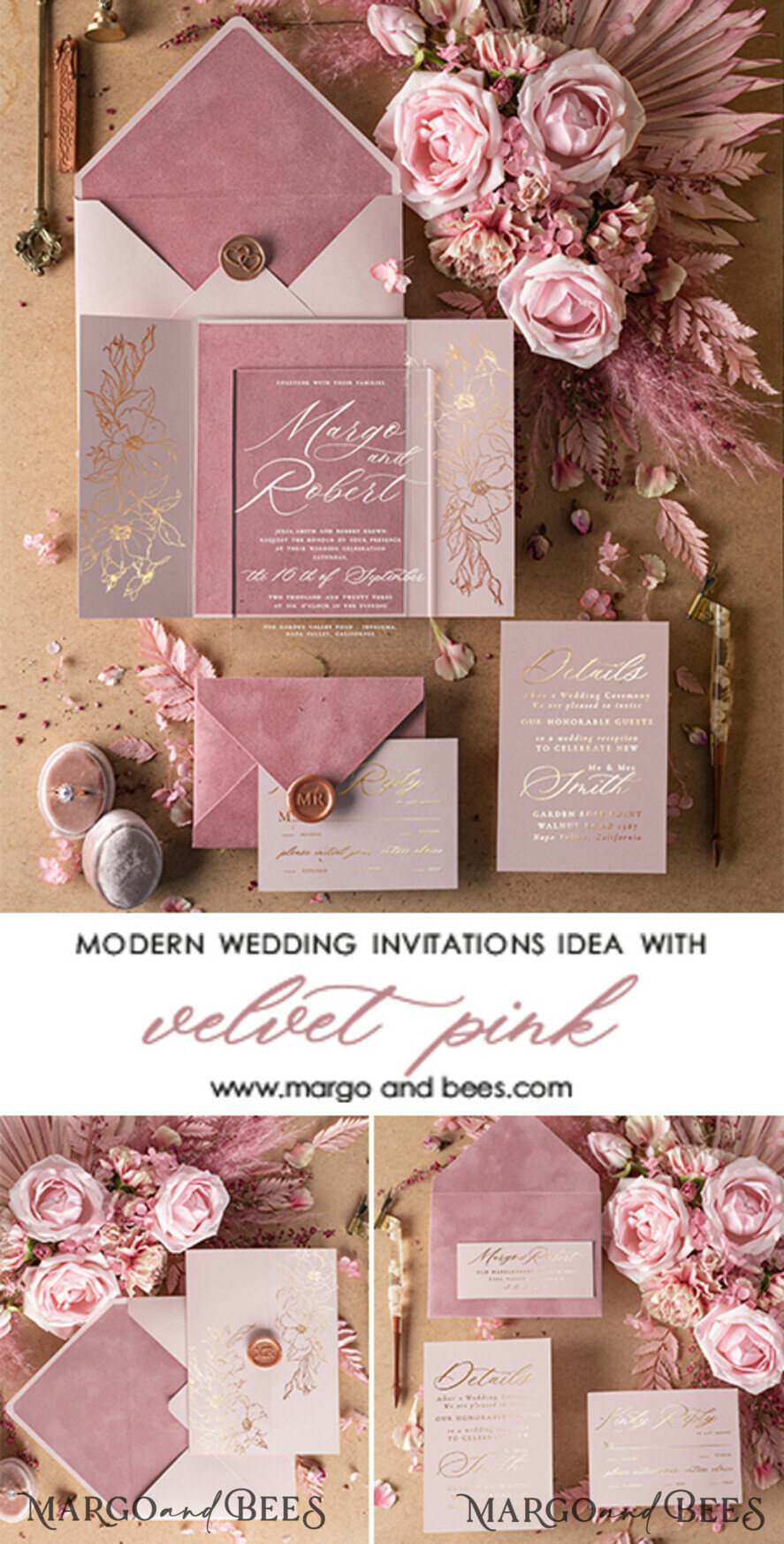WEDDING INVITATIONS gold / rose gold / silver / glitter Luxury Velvet Wedding Invitations, Elegant Plexi Acrylic Wedding Invites, Glamour Blush Pink Wedding Cards, Golden Shine Wedding Invitation Suite