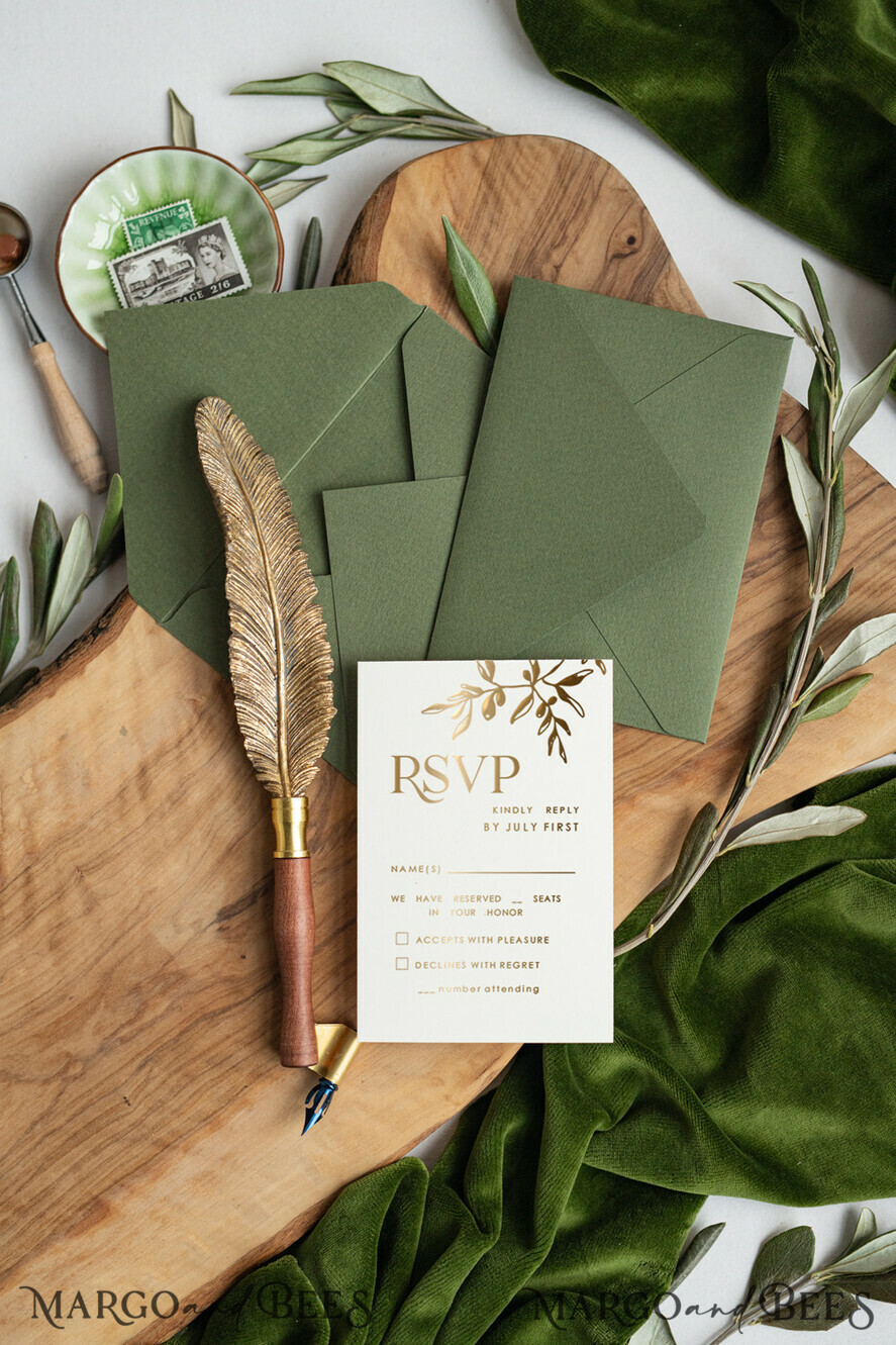 WEDDING INVITATIONS gold / rose gold / silver / glitter Greece Olive Branch Wedding Invitation, Acrylic olive green wedding invitation cards, Gold Wedding Invites