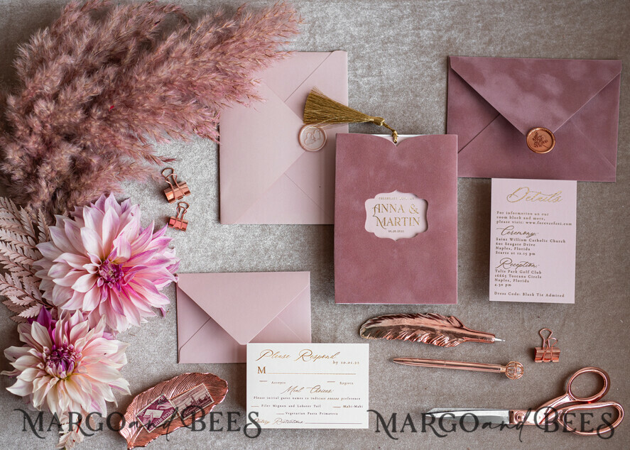 WEDDING INVITATIONS gold / rose gold / silver / glitter Glamour Pink Velvet Wedding Invitations, Luxury Golden Tassel Wedding Invitation Suite, Romantic Blush Pink Arabic Wedding Cards, Elegant Golden Shine Wedding Invites