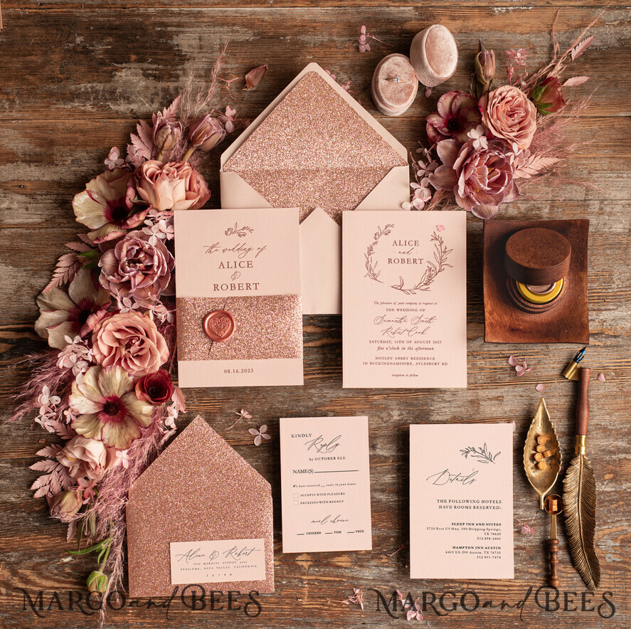 WEDDING INVITATIONS gold / rose gold / silver / glitter Rose Gold Wedding invitations UK, Luxury Glitter Wedding Invitations • Glamour Wedding Invitation Suite • Bluh Pink  Luxury  Wedding Cards