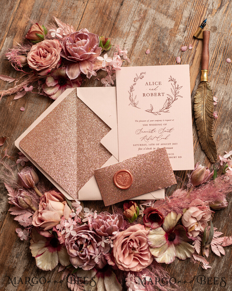 WEDDING INVITATIONS gold / rose gold / silver / glitter Rose Gold Wedding invitations UK, Luxury Glitter Wedding Invitations • Glamour Wedding Invitation Suite • Bluh Pink  Luxury  Wedding Cards