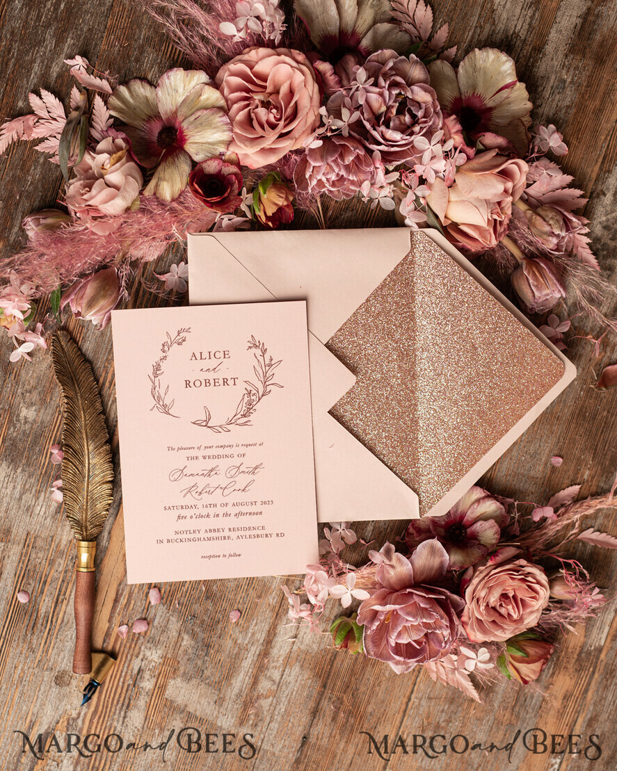 WEDDING INVITATIONS gold / rose gold / silver / glitter Rose Gold Wedding invitations UK, Luxury Glitter Wedding Invitations • Glamour Wedding Invitation Suite • Bluh Pink  Luxury  Wedding Cards