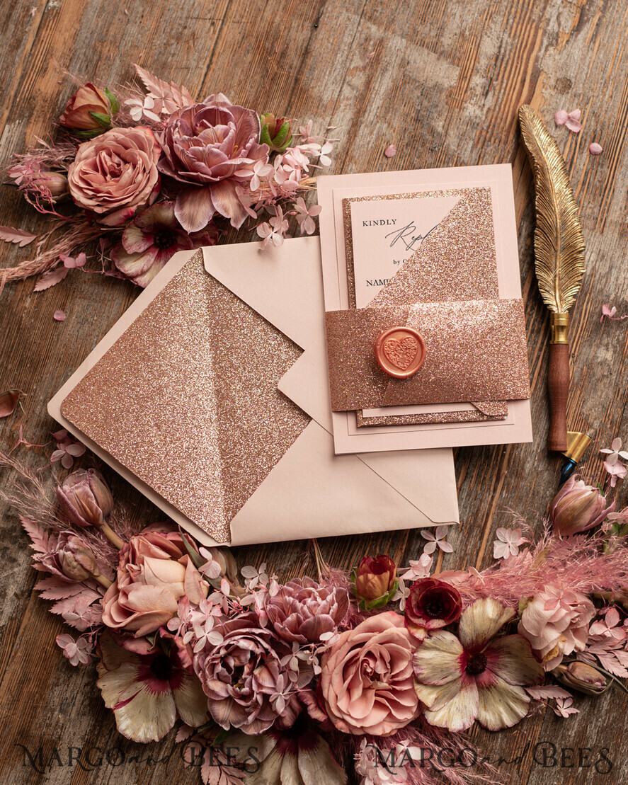 WEDDING INVITATIONS gold / rose gold / silver / glitter Rose Gold Wedding invitations UK, Luxury Glitter Wedding Invitations • Glamour Wedding Invitation Suite • Bluh Pink  Luxury  Wedding Cards