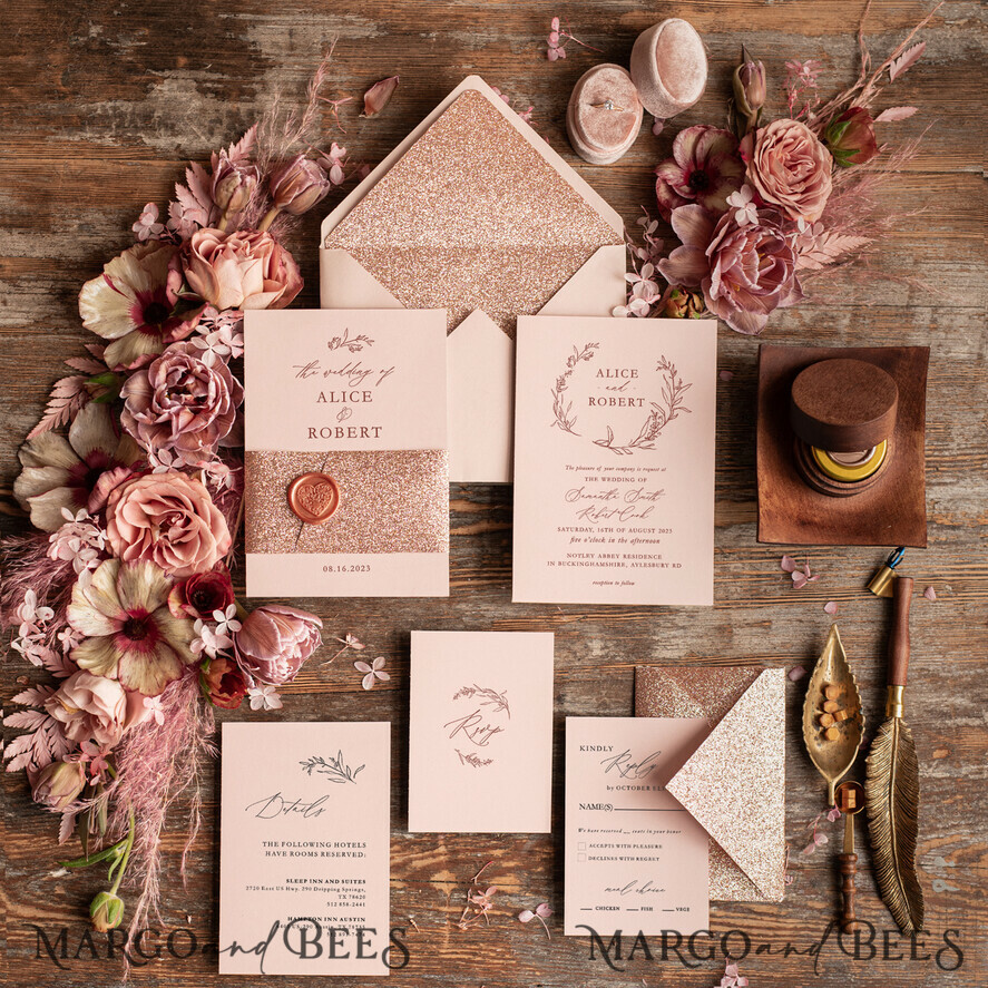 WEDDING INVITATIONS gold / rose gold / silver / glitter Rose Gold Wedding invitations UK, Luxury Glitter Wedding Invitations • Glamour Wedding Invitation Suite • Bluh Pink  Luxury  Wedding Cards