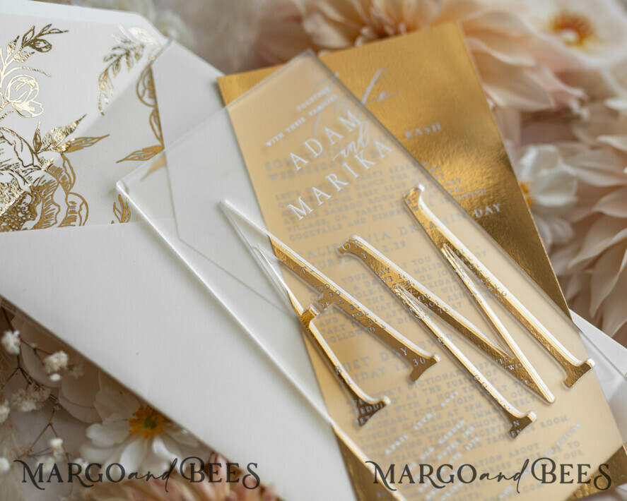 WEDDING INVITATIONS gold / rose gold / silver / glitter Acrylic Frozen Wedding invitation suite, Boho Glam Wedding Invitations, Golden Shine Wedding Invitates, Elegant Gold Wedding Cards