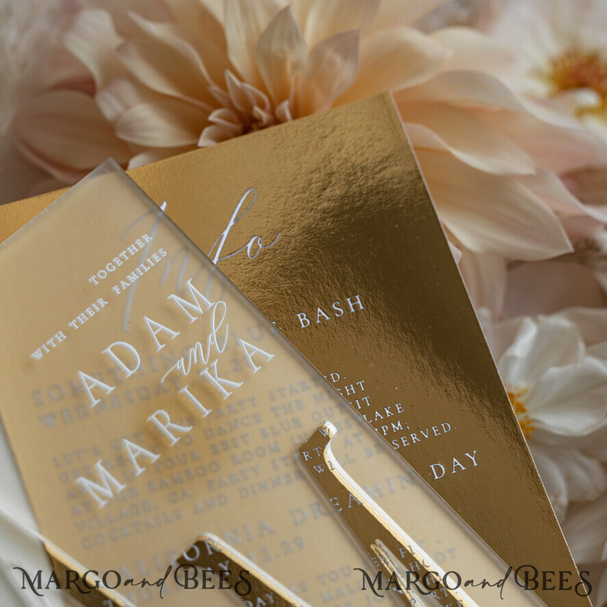 WEDDING INVITATIONS gold / rose gold / silver / glitter Acrylic Frozen Wedding invitation suite, Boho Glam Wedding Invitations, Golden Shine Wedding Invitates, Elegant Gold Wedding Cards