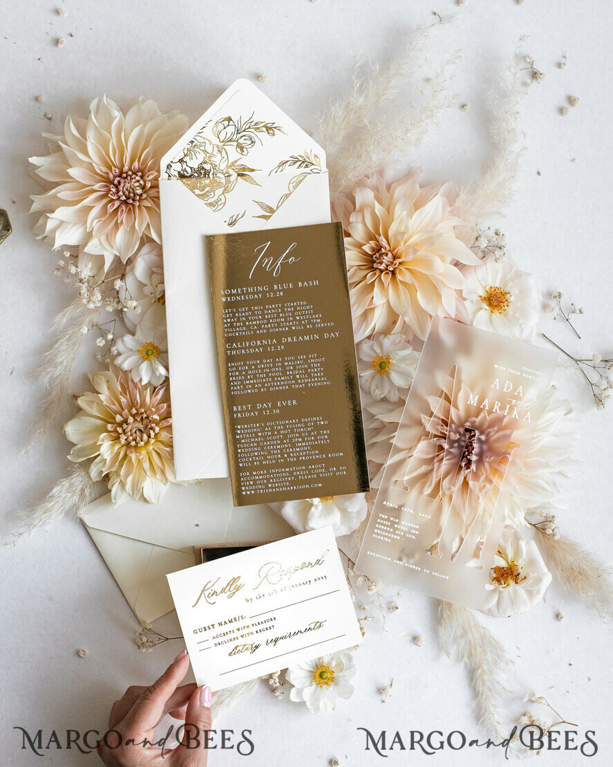 WEDDING INVITATIONS gold / rose gold / silver / glitter Acrylic Frozen Wedding invitation suite, Boho Glam Wedding Invitations, Golden Shine Wedding Invitates, Elegant Gold Wedding Cards