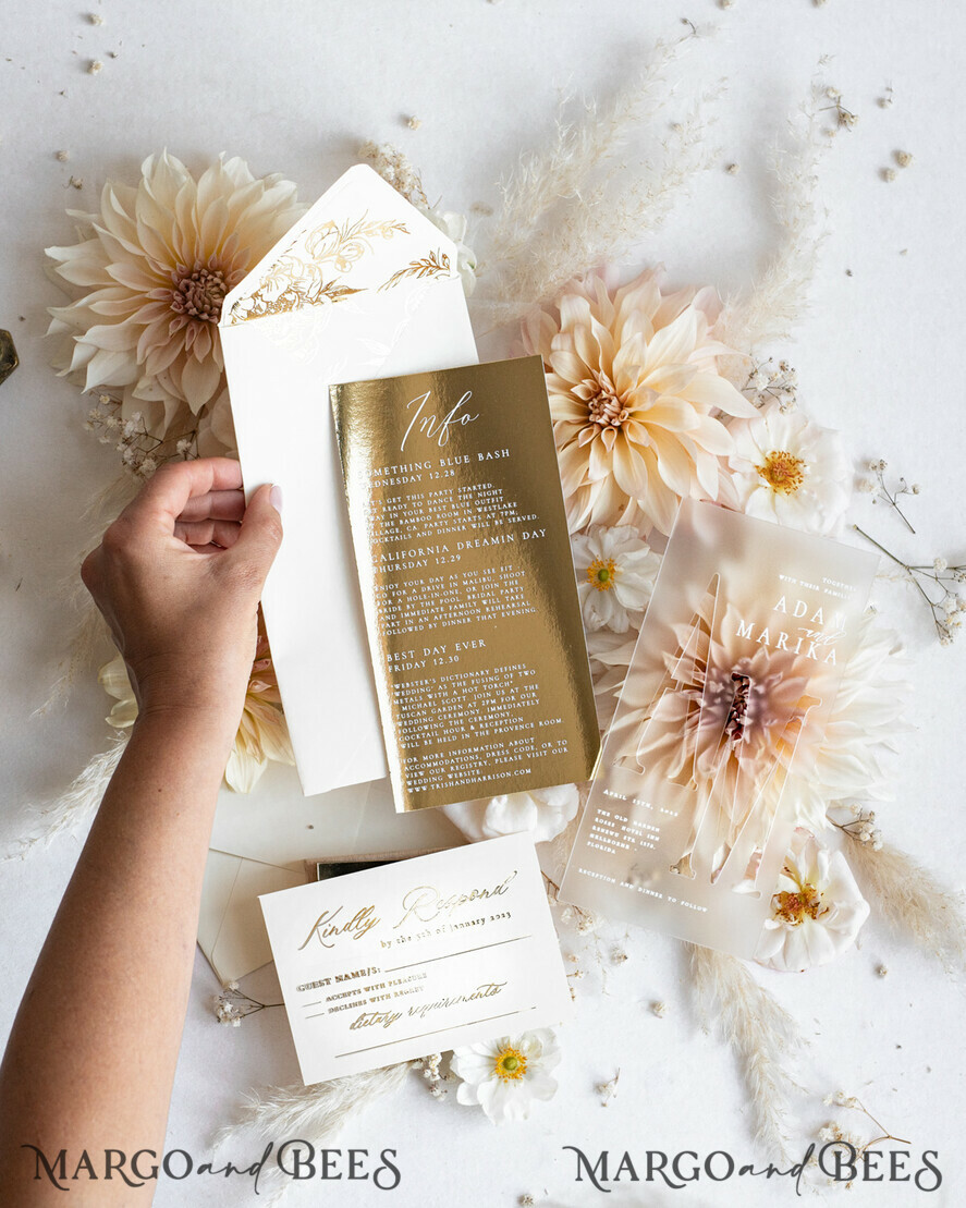 WEDDING INVITATIONS gold / rose gold / silver / glitter Acrylic Frozen Wedding invitation suite, Boho Glam Wedding Invitations, Golden Shine Wedding Invitates, Elegant Gold Wedding Cards