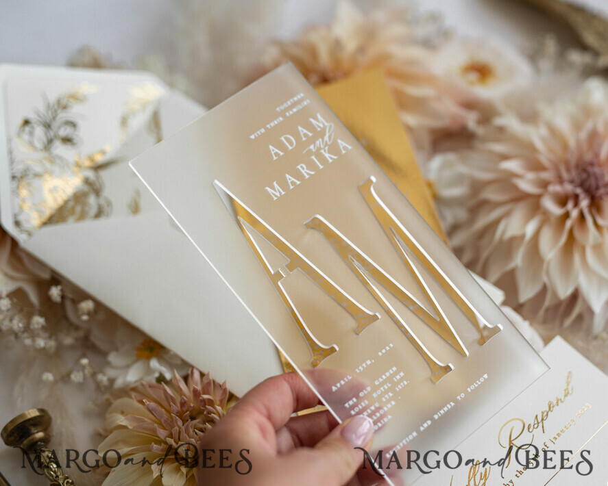 WEDDING INVITATIONS gold / rose gold / silver / glitter Acrylic Frozen Wedding invitation suite, Boho Glam Wedding Invitations, Golden Shine Wedding Invitates, Elegant Gold Wedding Cards