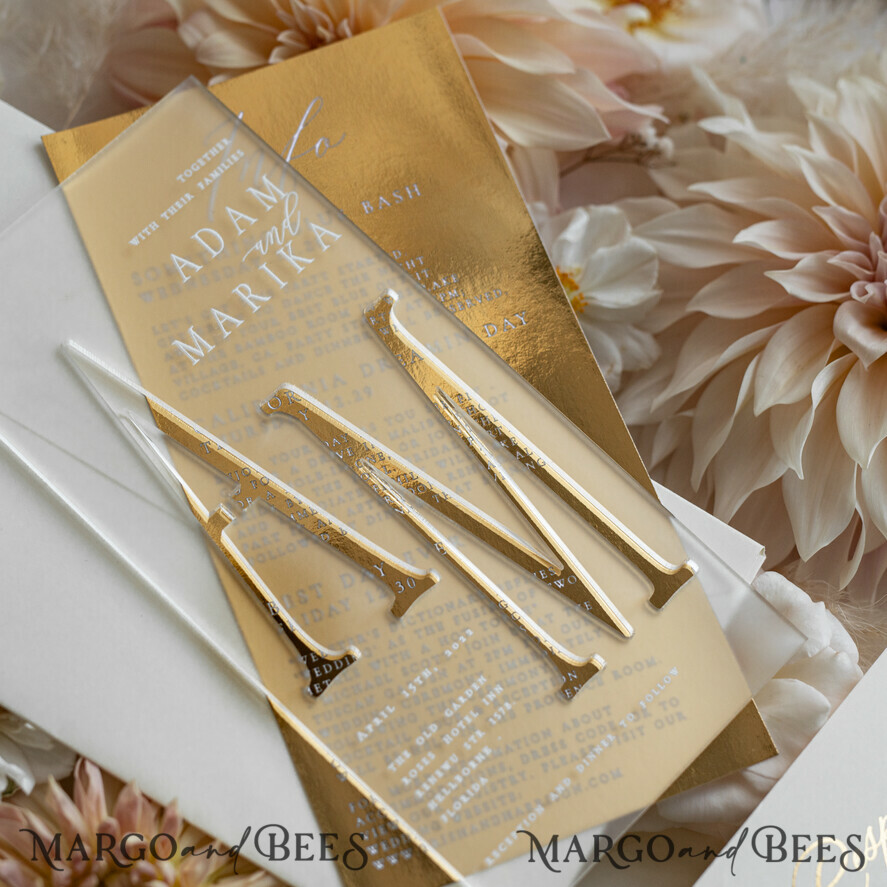 WEDDING INVITATIONS gold / rose gold / silver / glitter Acrylic Frozen Wedding invitation suite, Boho Glam Wedding Invitations, Golden Shine Wedding Invitates, Elegant Gold Wedding Cards