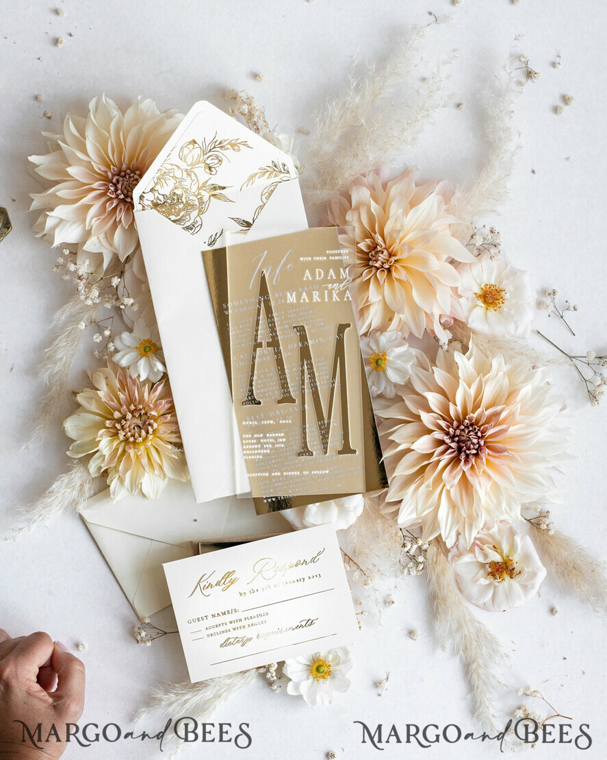 WEDDING INVITATIONS gold / rose gold / silver / glitter Acrylic Frozen Wedding invitation suite, Boho Glam Wedding Invitations, Golden Shine Wedding Invitates, Elegant Gold Wedding Cards