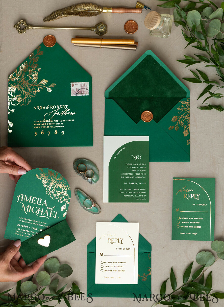 Arch Gold Greenery wedding invitation suite, Green Wedding Invites, Glamour Wedding Invitations, Greenery Wedding Set 