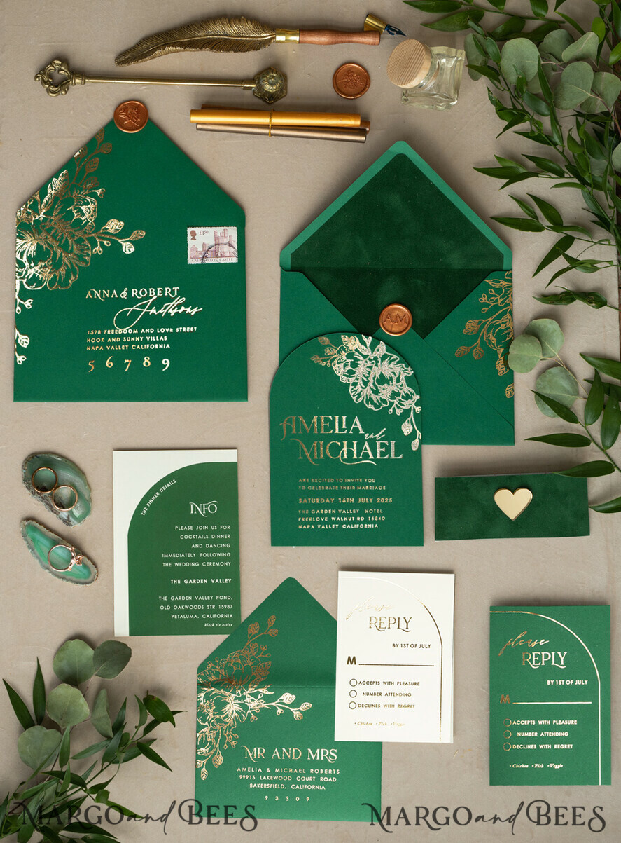 WEDDING INVITATIONS gold / rose gold / silver / glitter Arch Gold Greenery wedding invitation suite, Green Wedding Invites, Glamour Wedding Invitations, Greenery Wedding Set
