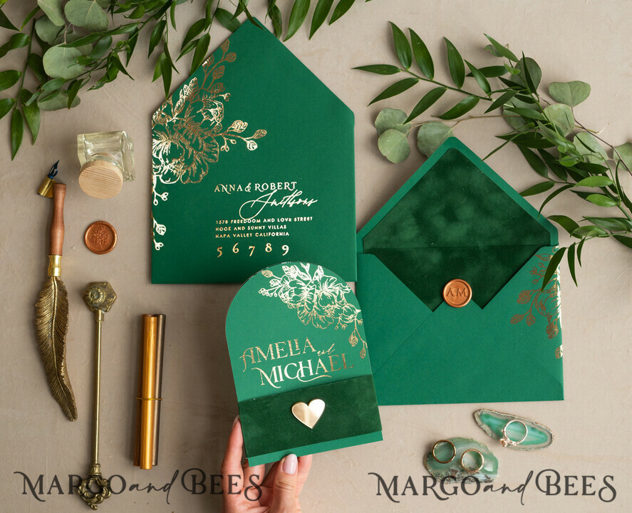 WEDDING INVITATIONS gold / rose gold / silver / glitter Arch Gold Greenery wedding invitation suite, Green Wedding Invites, Glamour Wedding Invitations, Greenery Wedding Set