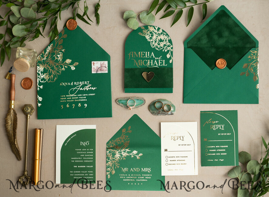 WEDDING INVITATIONS gold / rose gold / silver / glitter Arch Gold Greenery wedding invitation suite, Green Wedding Invites, Glamour Wedding Invitations, Greenery Wedding Set