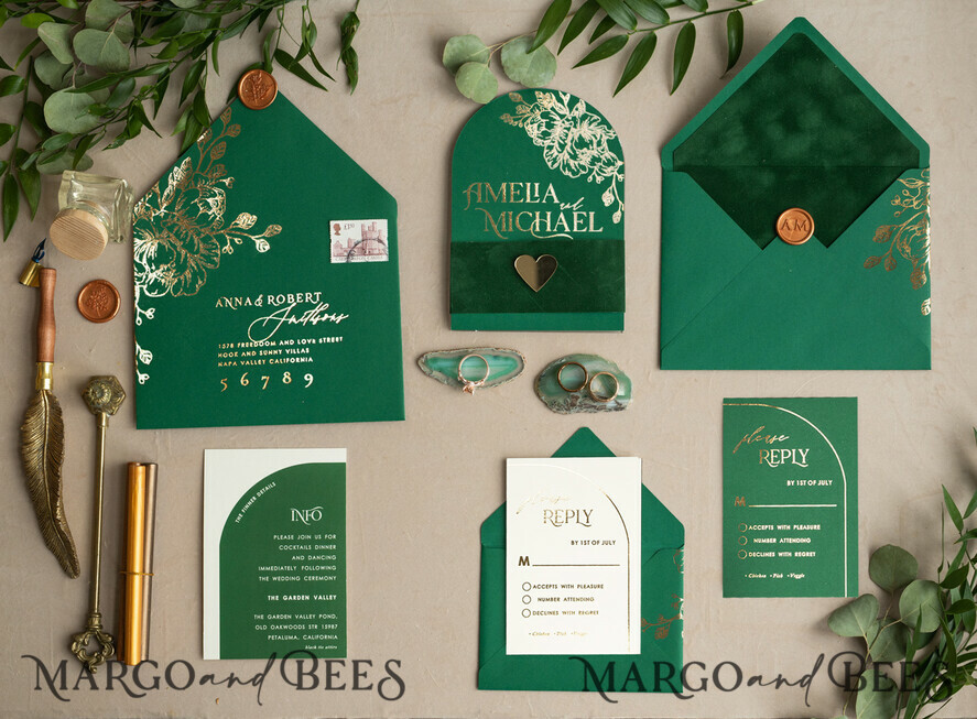 WEDDING INVITATIONS gold / rose gold / silver / glitter Arch Gold Greenery wedding invitation suite, Green Wedding Invites, Glamour Wedding Invitations, Greenery Wedding Set