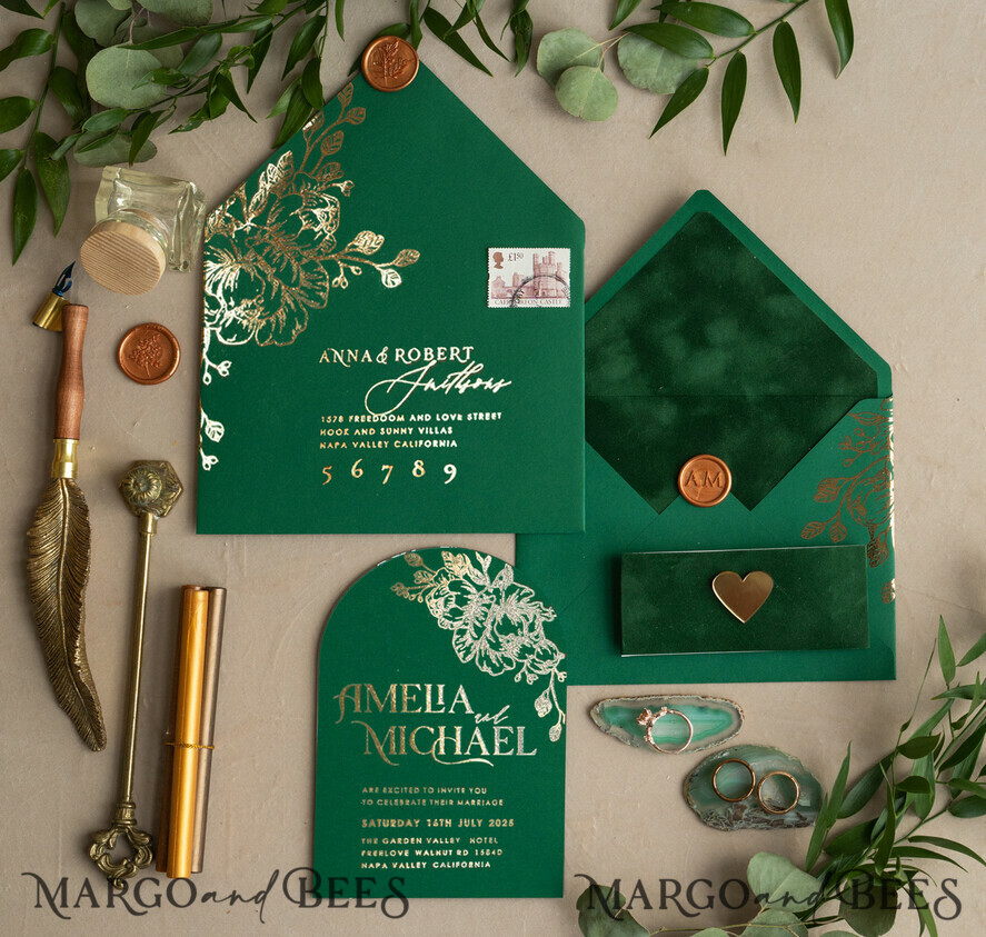WEDDING INVITATIONS gold / rose gold / silver / glitter Arch Gold Greenery wedding invitation suite, Green Wedding Invites, Glamour Wedding Invitations, Greenery Wedding Set