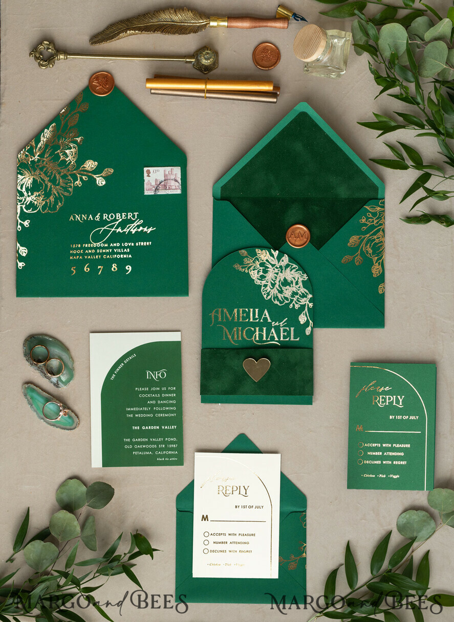 WEDDING INVITATIONS gold / rose gold / silver / glitter Arch Gold Greenery wedding invitation suite, Green Wedding Invites, Glamour Wedding Invitations, Greenery Wedding Set