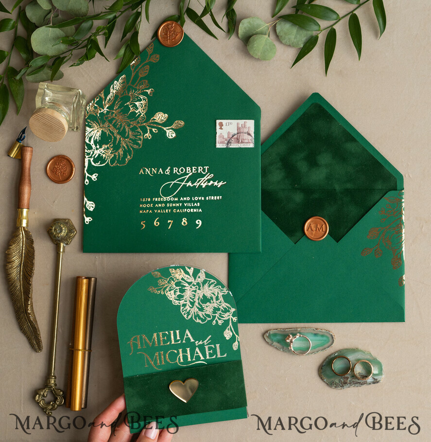WEDDING INVITATIONS gold / rose gold / silver / glitter Arch Gold Greenery wedding invitation suite, Green Wedding Invites, Glamour Wedding Invitations, Greenery Wedding Set