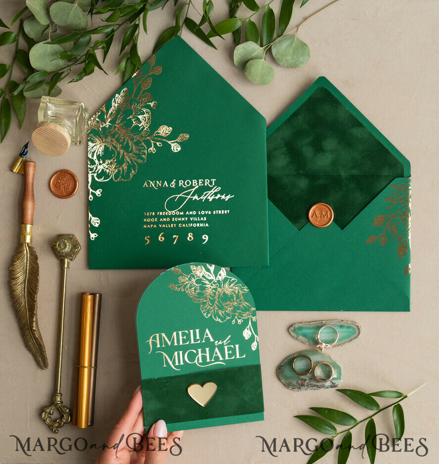 WEDDING INVITATIONS gold / rose gold / silver / glitter Arch Gold Greenery wedding invitation suite, Green Wedding Invites, Glamour Wedding Invitations, Greenery Wedding Set