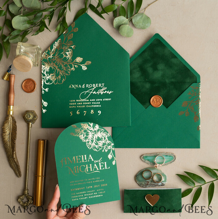 WEDDING INVITATIONS gold / rose gold / silver / glitter Arch Gold Greenery wedding invitation suite, Green Wedding Invites, Glamour Wedding Invitations, Greenery Wedding Set