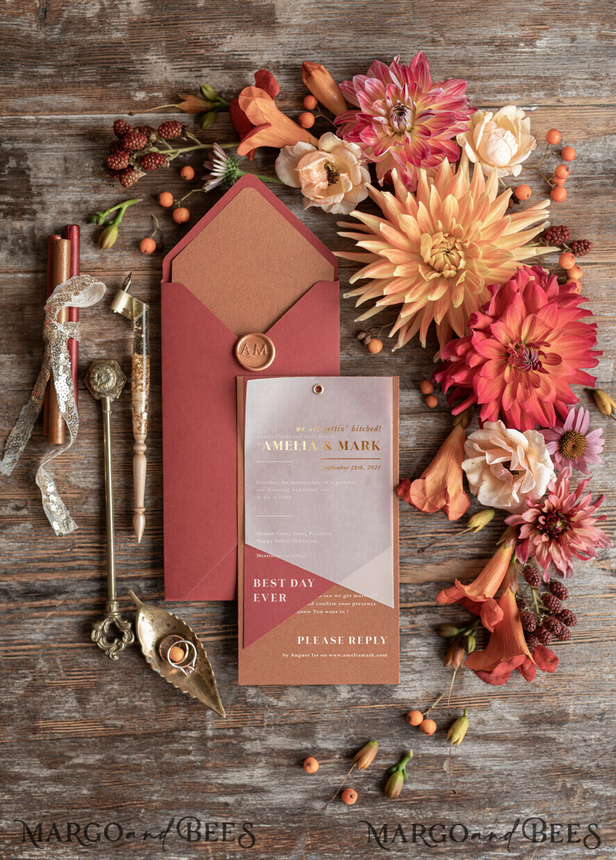 WEDDING INVITATIONS gold / rose gold / silver / glitter Geometric wedding invitations, red wedding invitations, copper wedding invitations, red and copper wedding invitations, red wedding cards, copper wedding cards, gold wedding invitations, gold foil print out, red and gold wedding invitations, gold wedding, modern wedding invitations, vellum wedding invitations, tracing paper, gold wedding cards, geometric wedding cards, wax seals