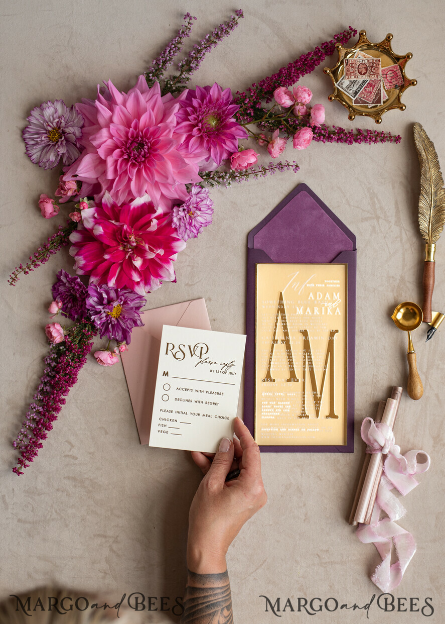 WEDDING INVITATIONS gold / rose gold / silver / glitter Acrylic Frozen Wedding invitation suite, Boho Glam Wedding Invitations, Golden Shine Wedding Invitates, Elegant Gold Wedding Cards