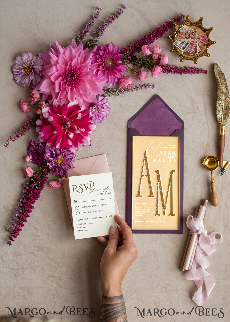 WEDDING INVITATIONS gold / rose gold / silver / glitter Acrylic Frozen Wedding invitation suite, Boho Glam Wedding Invitations, Golden Shine Wedding Invitates, Elegant Gold Wedding Cards