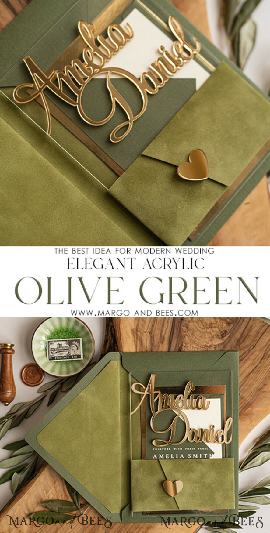 WEDDING INVITATIONS gold / rose gold / silver / glitter Handmade wedding invitation, Glamor Acrylic Wedding Invitations, olive green Velvet Wedding Invitation Suite • Luxury Wedding Cards