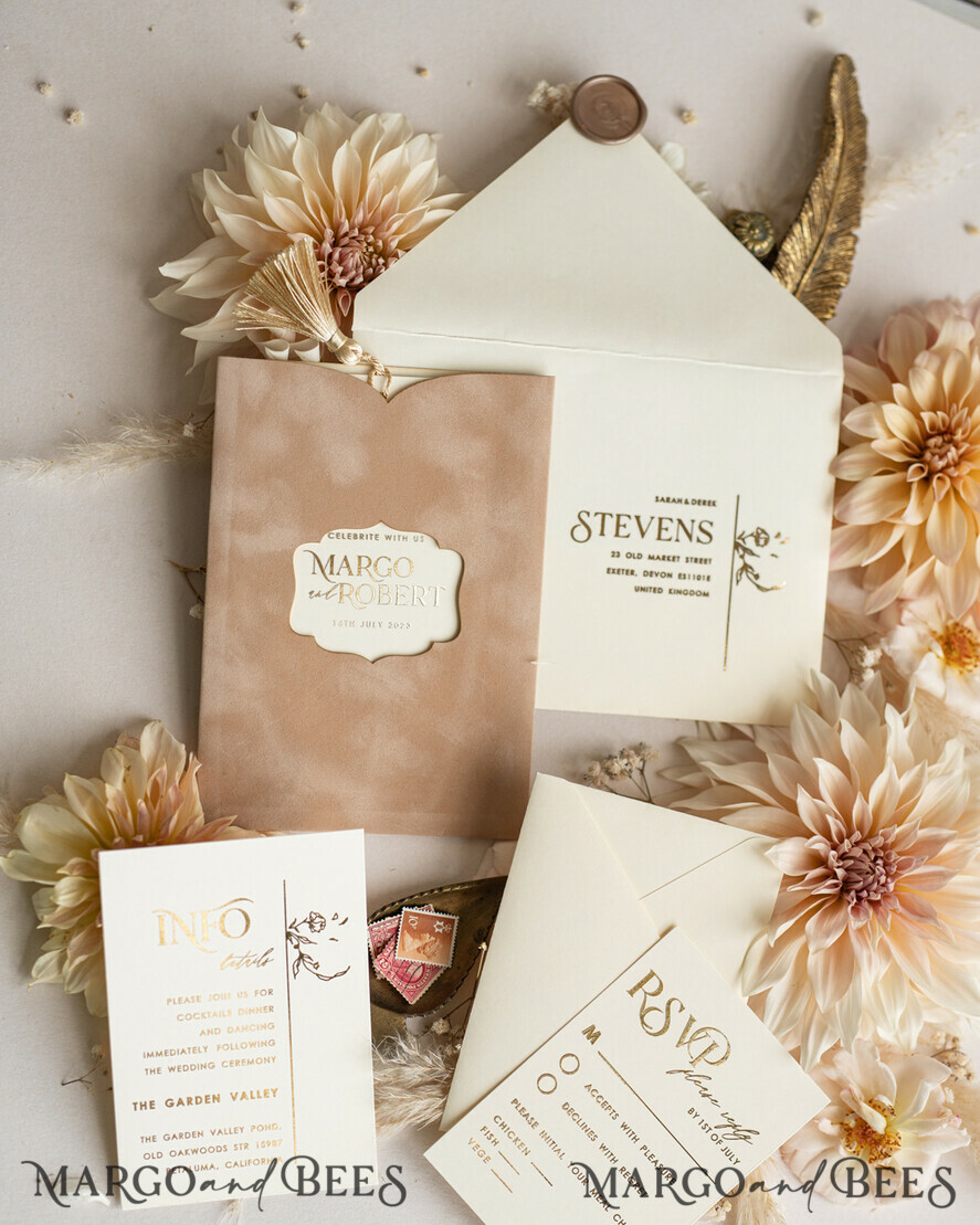 WEDDING INVITATIONS gold / rose gold / silver / glitter Custom Wedding invitations  velvet crem pocket, Elegant gold tassel Wedding Invitations, Gold Wedding Invitation Suite,  Luxury wedding Cards