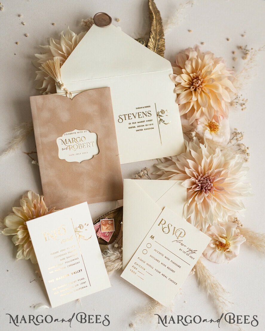 WEDDING INVITATIONS gold / rose gold / silver / glitter Custom Wedding invitations  velvet crem pocket, Elegant gold tassel Wedding Invitations, Gold Wedding Invitation Suite,  Luxury wedding Cards