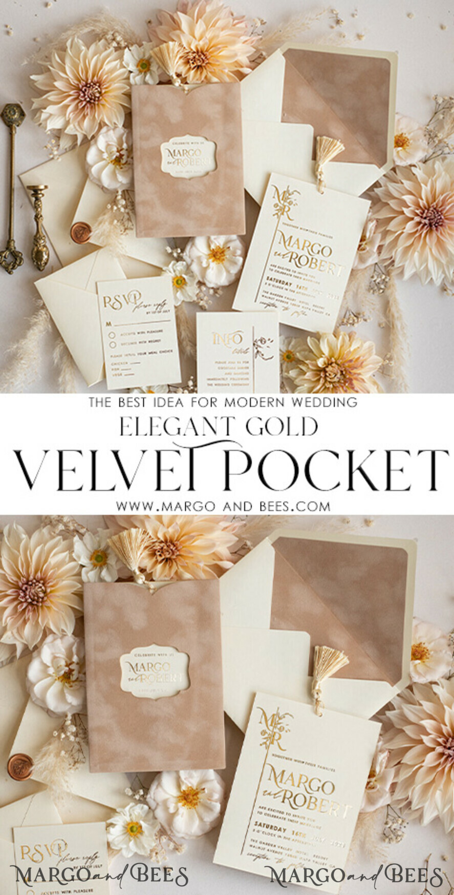 WEDDING INVITATIONS gold / rose gold / silver / glitter Custom Wedding invitations  velvet crem pocket, Elegant gold tassel Wedding Invitations, Gold Wedding Invitation Suite,  Luxury wedding Cards