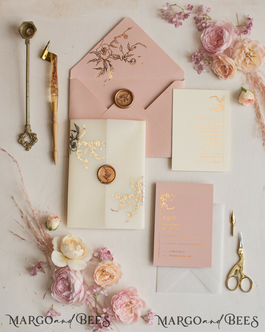 Modern Gold Glitter Wedding Simple Dusty Pink Ribbon Order of Service –  Cartalia