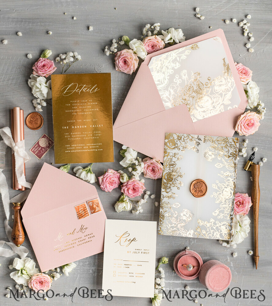 WEDDING INVITATIONS gold / rose gold / silver / glitter Bespoke Blush Pink wedding invitations, Glamour Wedding Invitation Suite • Golden Pink Wedding Stationery • Luxury Wedding Invites