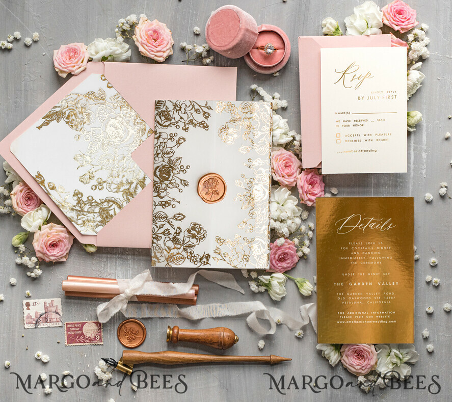 WEDDING INVITATIONS gold / rose gold / silver / glitter Bespoke Blush Pink wedding invitations, Glamour Wedding Invitation Suite • Golden Pink Wedding Stationery • Luxury Wedding Invites